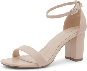 Shoe Land Women's Low Heels - 3-Inch Chunky Block Heeled Sandals with Ankle Strap | Open Toe Short Heels | Comfy Dressy Strappy Sandals for Wedding, Prom, Office