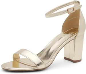 Shoe Land Women's Low Heels - 3-Inch Chunky Block Heeled Sandals with Ankle Strap | Open Toe Short Heels | Comfy Dressy Strappy Sandals for Wedding, Prom, Office