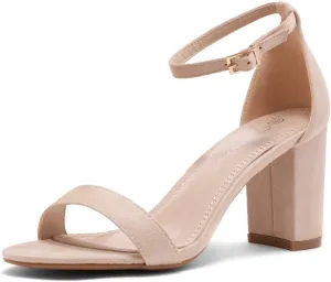 Shoe Land Women's Low Heels - 3-Inch Chunky Block Heeled Sandals with Ankle Strap | Open Toe Short Heels | Comfy Dressy Strappy Sandals for Wedding, Prom, Office