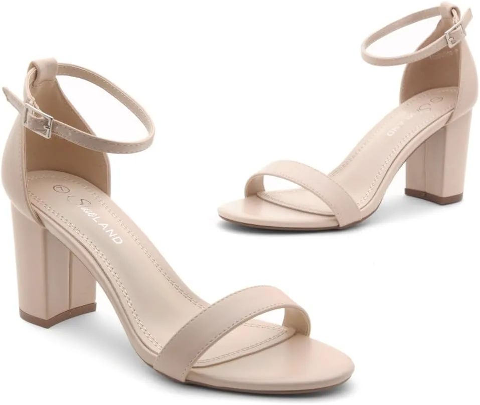 Shoe Land Women's Low Heels - 3-Inch Chunky Block Heeled Sandals with Ankle Strap | Open Toe Short Heels | Comfy Dressy Strappy Sandals for Wedding, Prom, Office