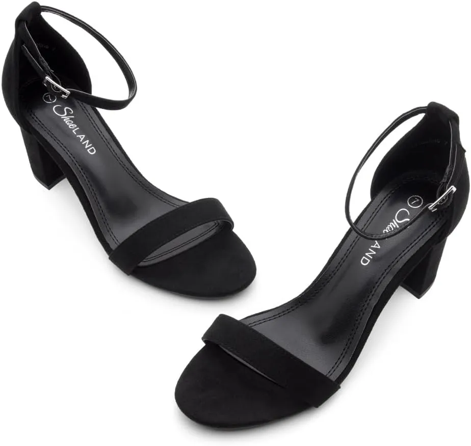 Shoe Land Women's Low Heels - 3-Inch Chunky Block Heeled Sandals with Ankle Strap | Open Toe Short Heels | Comfy Dressy Strappy Sandals for Wedding, Prom, Office