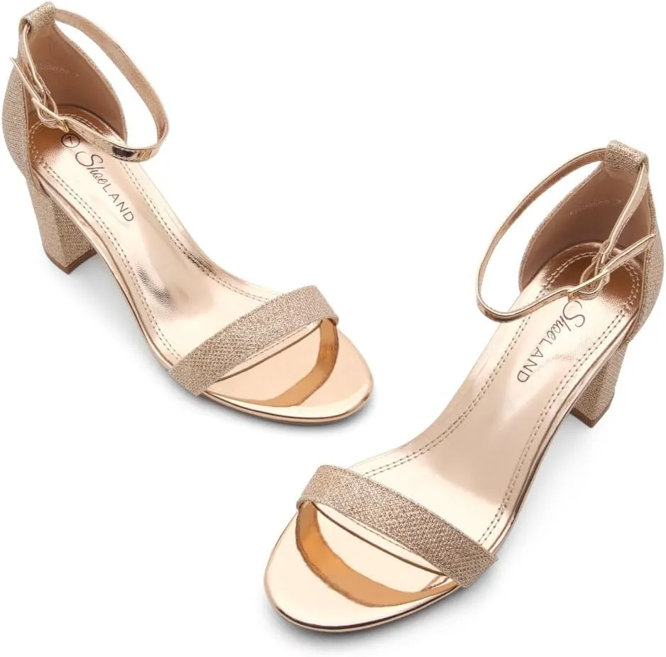 Shoe Land Women's Low Heels - 3-Inch Chunky Block Heeled Sandals with Ankle Strap | Open Toe Short Heels | Comfy Dressy Strappy Sandals for Wedding, Prom, Office