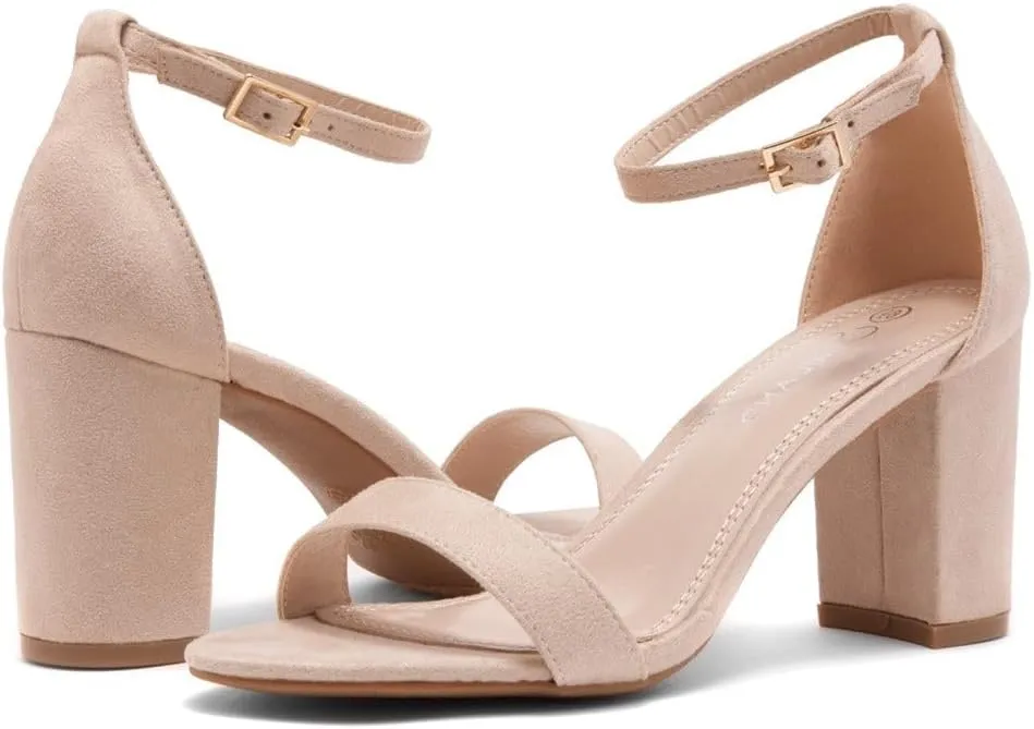 Shoe Land Women's Low Heels - 3-Inch Chunky Block Heeled Sandals with Ankle Strap | Open Toe Short Heels | Comfy Dressy Strappy Sandals for Wedding, Prom, Office