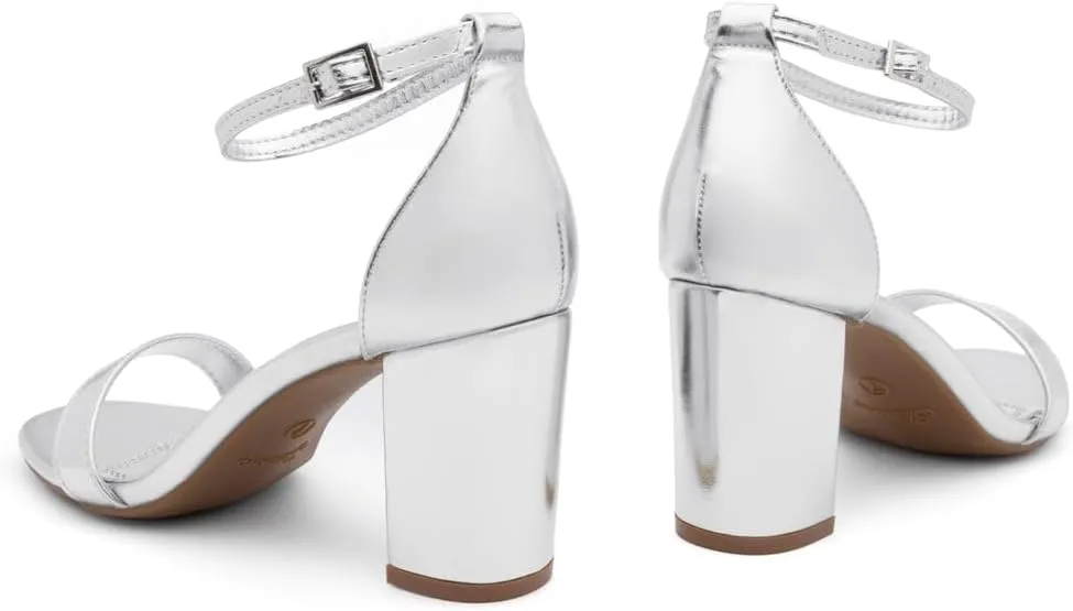 Shoe Land Women's Low Heels - 3-Inch Chunky Block Heeled Sandals with Ankle Strap | Open Toe Short Heels | Comfy Dressy Strappy Sandals for Wedding, Prom, Office