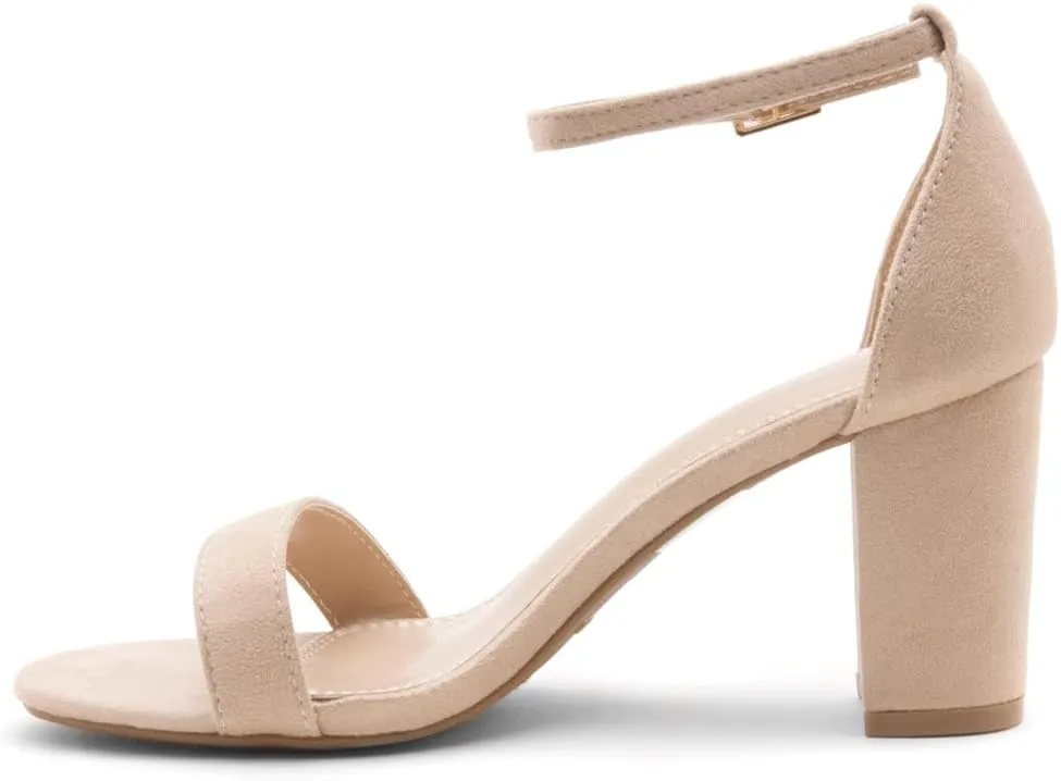 Shoe Land Women's Low Heels - 3-Inch Chunky Block Heeled Sandals with Ankle Strap | Open Toe Short Heels | Comfy Dressy Strappy Sandals for Wedding, Prom, Office