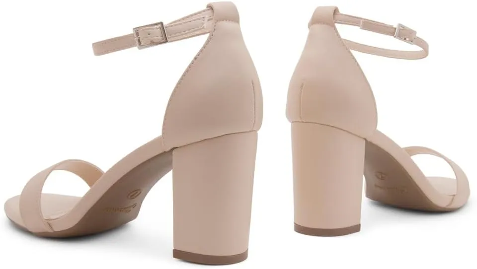Shoe Land Women's Low Heels - 3-Inch Chunky Block Heeled Sandals with Ankle Strap | Open Toe Short Heels | Comfy Dressy Strappy Sandals for Wedding, Prom, Office