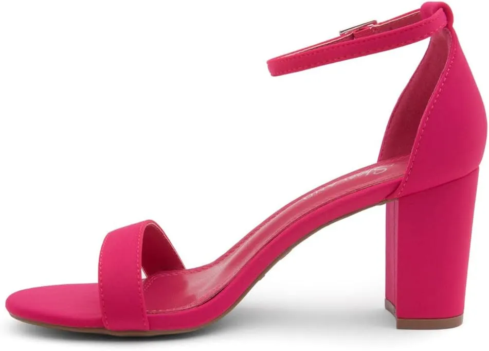 Shoe Land Women's Low Heels - 3-Inch Chunky Block Heeled Sandals with Ankle Strap | Open Toe Short Heels | Comfy Dressy Strappy Sandals for Wedding, Prom, Office