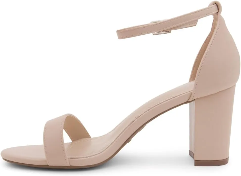 Shoe Land Women's Low Heels - 3-Inch Chunky Block Heeled Sandals with Ankle Strap | Open Toe Short Heels | Comfy Dressy Strappy Sandals for Wedding, Prom, Office