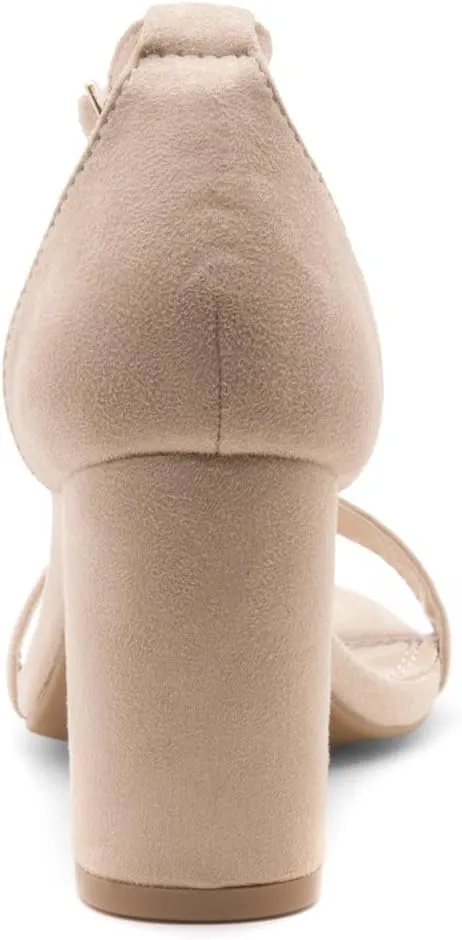 Shoe Land Women's Low Heels - 3-Inch Chunky Block Heeled Sandals with Ankle Strap | Open Toe Short Heels | Comfy Dressy Strappy Sandals for Wedding, Prom, Office