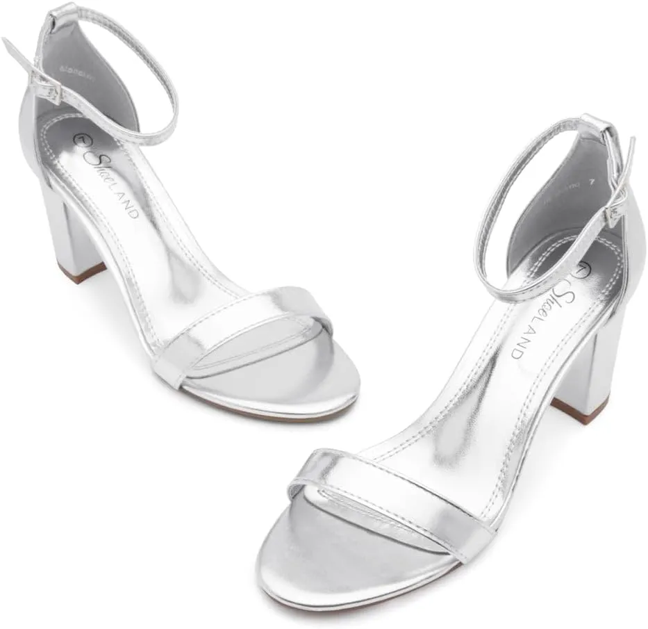 Shoe Land Women's Low Heels - 3-Inch Chunky Block Heeled Sandals with Ankle Strap | Open Toe Short Heels | Comfy Dressy Strappy Sandals for Wedding, Prom, Office