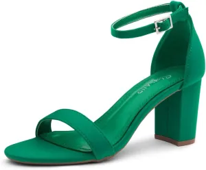 Shoe Land Women's Low Heels - 3-Inch Chunky Block Heeled Sandals with Ankle Strap | Open Toe Short Heels | Comfy Dressy Strappy Sandals for Wedding, Prom, Office
