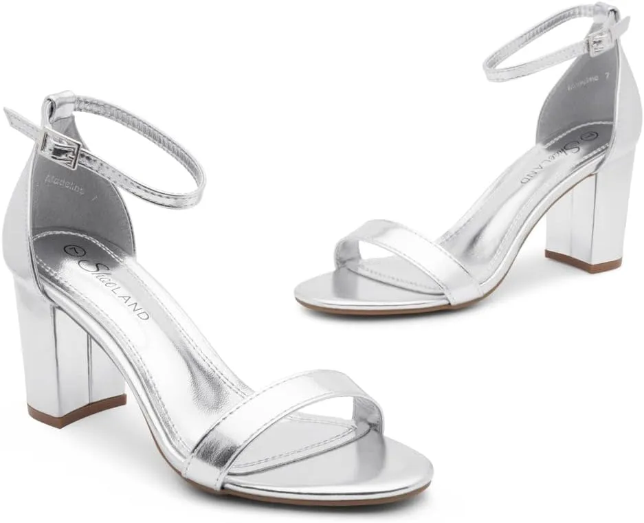 Shoe Land Women's Low Heels - 3-Inch Chunky Block Heeled Sandals with Ankle Strap | Open Toe Short Heels | Comfy Dressy Strappy Sandals for Wedding, Prom, Office