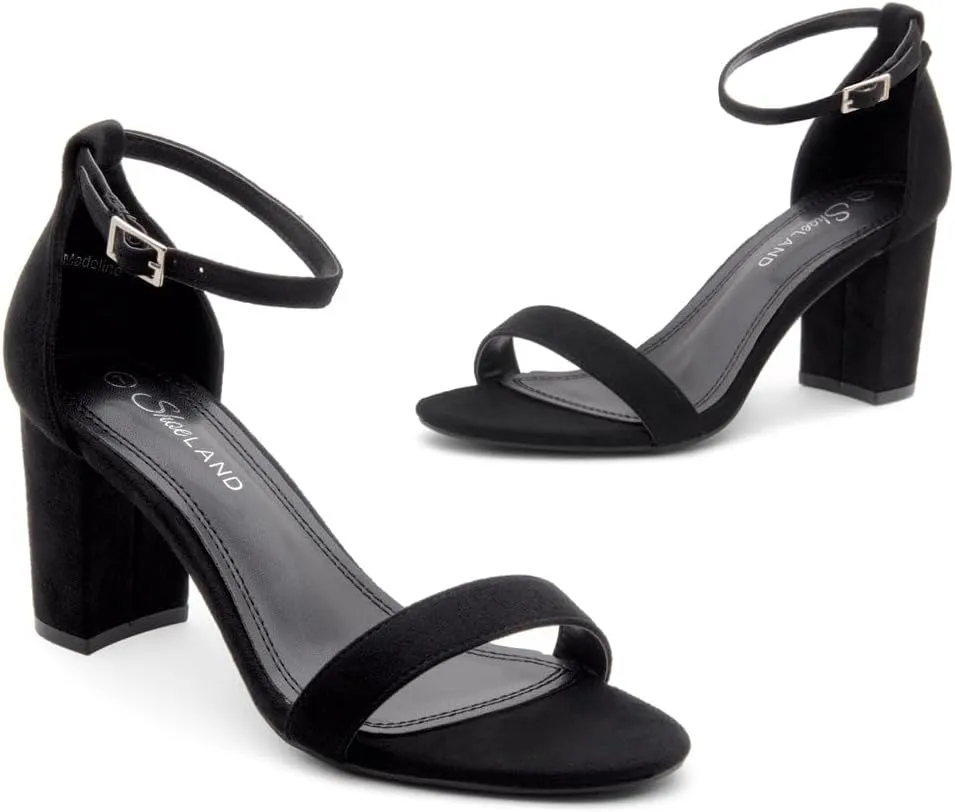 Shoe Land Women's Low Heels - 3-Inch Chunky Block Heeled Sandals with Ankle Strap | Open Toe Short Heels | Comfy Dressy Strappy Sandals for Wedding, Prom, Office