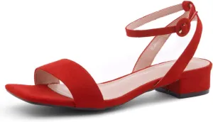 Shoe Land Women's Low Heels Dressy Sandals for 2025-1 Inch Chunky Block Short Heels | Square Open Toe with Adjustable Ankle Strap | Wedding & Party Heeled Sandals