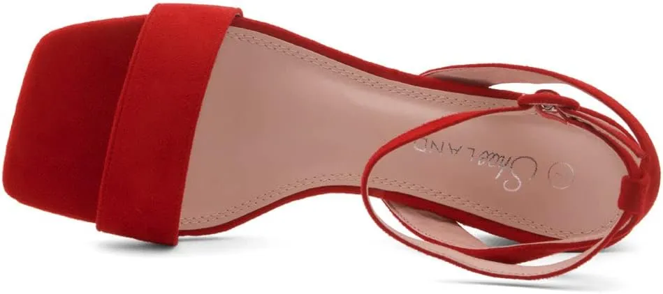 Shoe Land Women's Low Heels Dressy Sandals for 2025-1 Inch Chunky Block Short Heels | Square Open Toe with Adjustable Ankle Strap | Wedding & Party Heeled Sandals