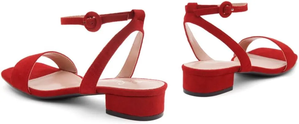 Shoe Land Women's Low Heels Dressy Sandals for 2025-1 Inch Chunky Block Short Heels | Square Open Toe with Adjustable Ankle Strap | Wedding & Party Heeled Sandals
