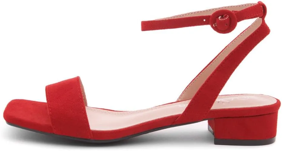 Shoe Land Women's Low Heels Dressy Sandals for 2025-1 Inch Chunky Block Short Heels | Square Open Toe with Adjustable Ankle Strap | Wedding & Party Heeled Sandals