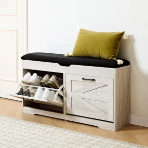 Shoe Storage Bench Cushion, Entryway Bench with Storage, End of Bed Shoe Benches, Small Shoe Rack Benches, Entry Way Shoes Cabinet for Entryway, Bedroom, Living Room, Farmhouse, White