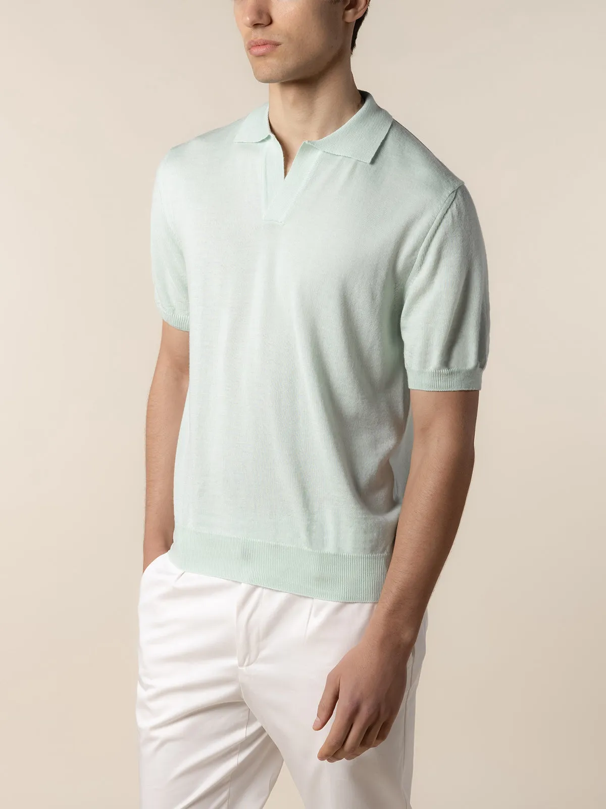 Shortsleeve Buttonless Polo Light Aqua