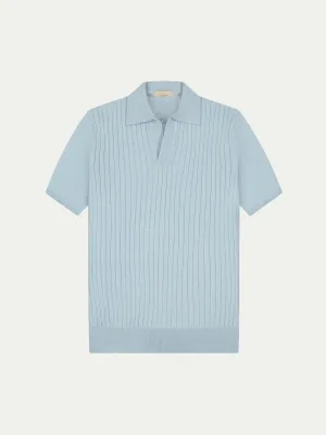 Shortsleeve Buttonless Ribbed Polo Cool Blue