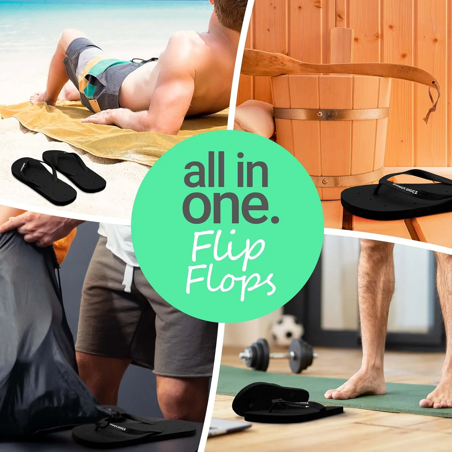 Shower Shoez Men's Non-Slip Gym Pool Dorm Water Sandals Flip Flops
