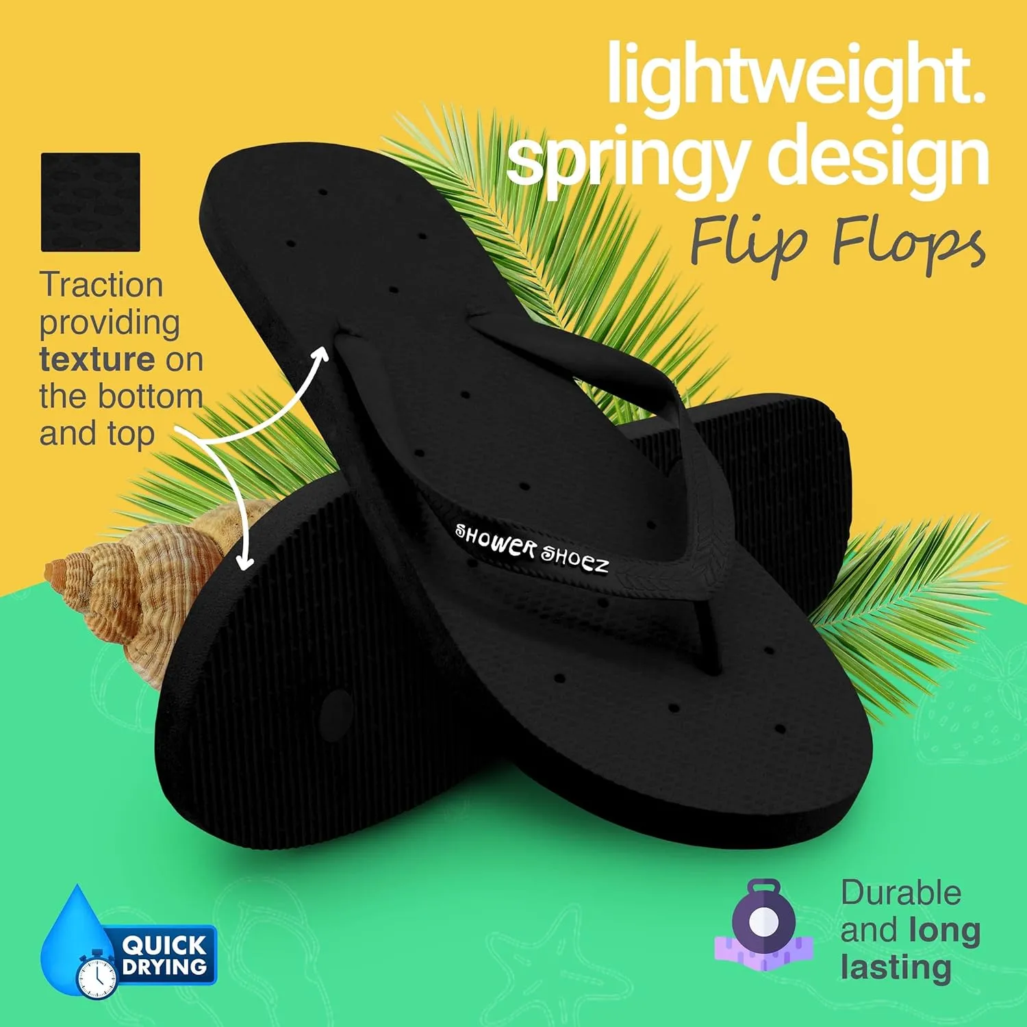 Shower Shoez Men's Non-Slip Gym Pool Dorm Water Sandals Flip Flops