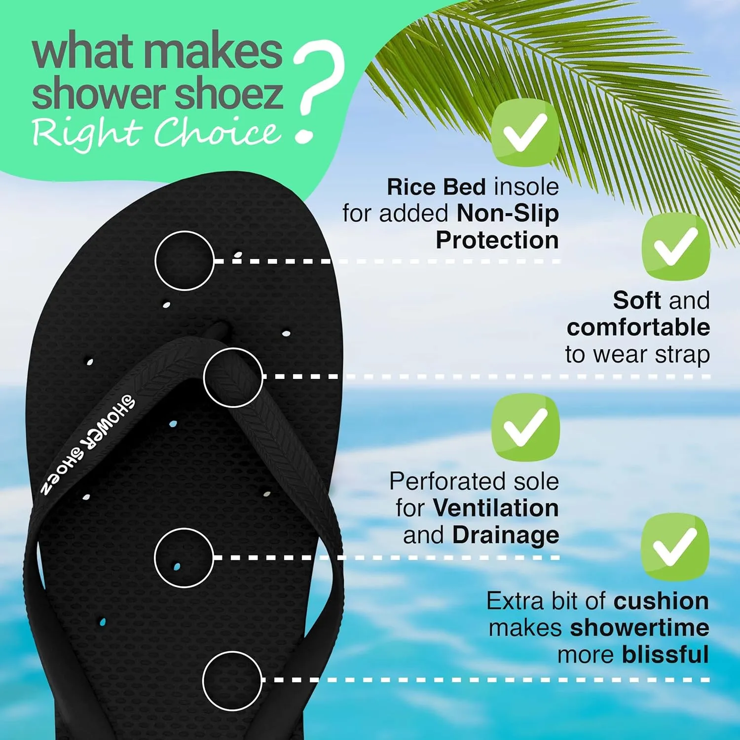 Shower Shoez Men's Non-Slip Gym Pool Dorm Water Sandals Flip Flops