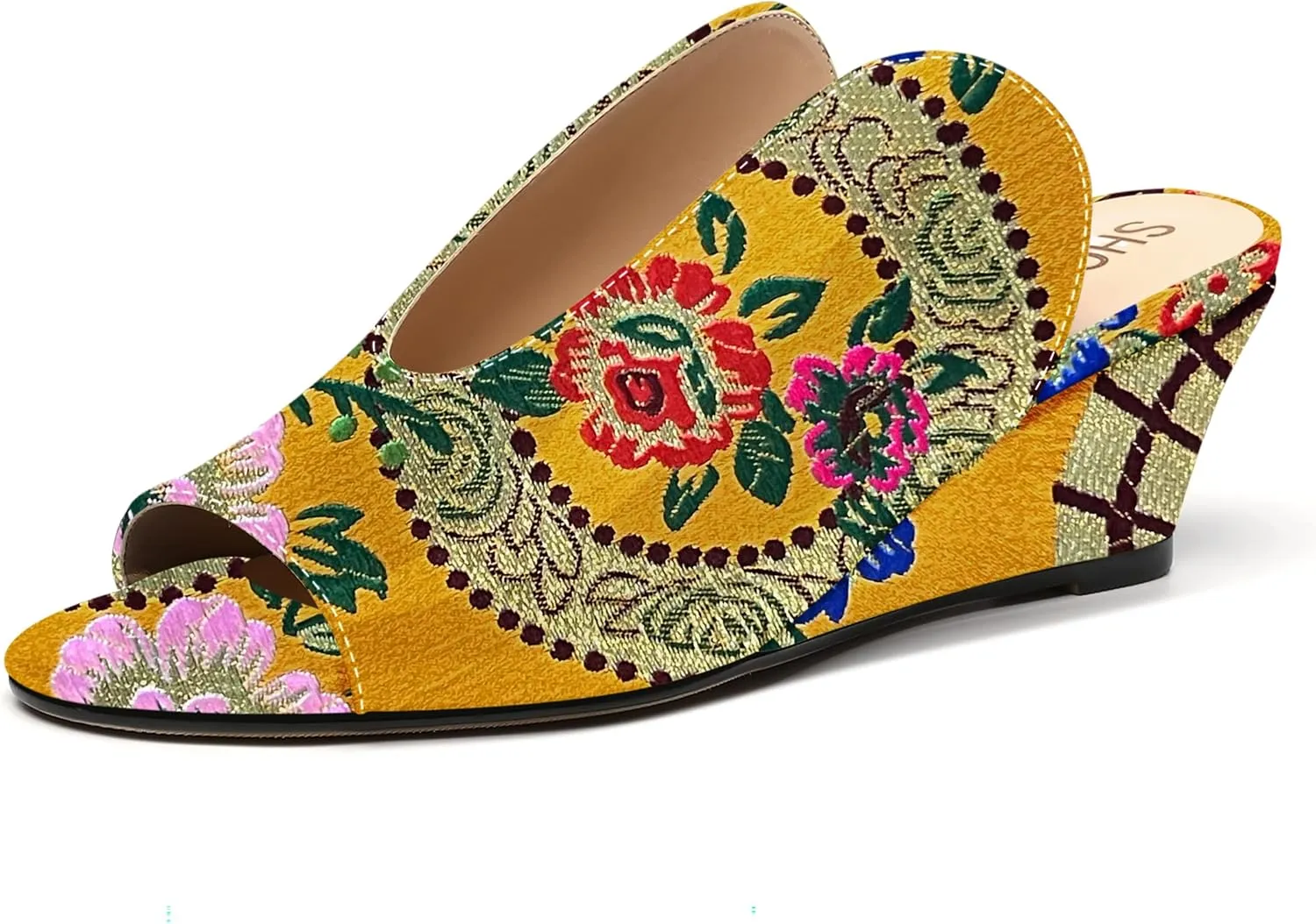 SHOWFOREST Women's Open Toe Casual Solid Slip On Outdoor Round Toe Patent Wedge Low Heel Pumps Shoes 2 Inch