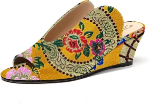 SHOWFOREST Women's Open Toe Casual Solid Slip On Outdoor Round Toe Patent Wedge Low Heel Pumps Shoes 2 Inch