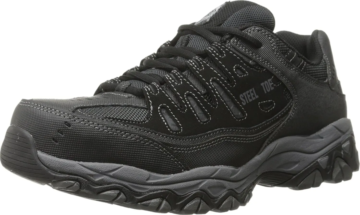 Skechers Men's Cankton Steel Toe Construction Shoe – Electrical Hazard Rated, Memory Foam, Black/Charcoal, 8.5 Wide