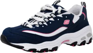 Skechers Women's D'Lites Original Lace-Up Sneaker, Navy/Pink, 10 M US
