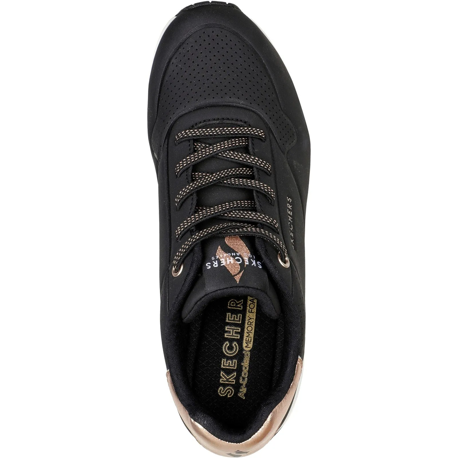Skechers Womens Uno - Shimmer Away 155196-BLK Black Lace Up Shoe