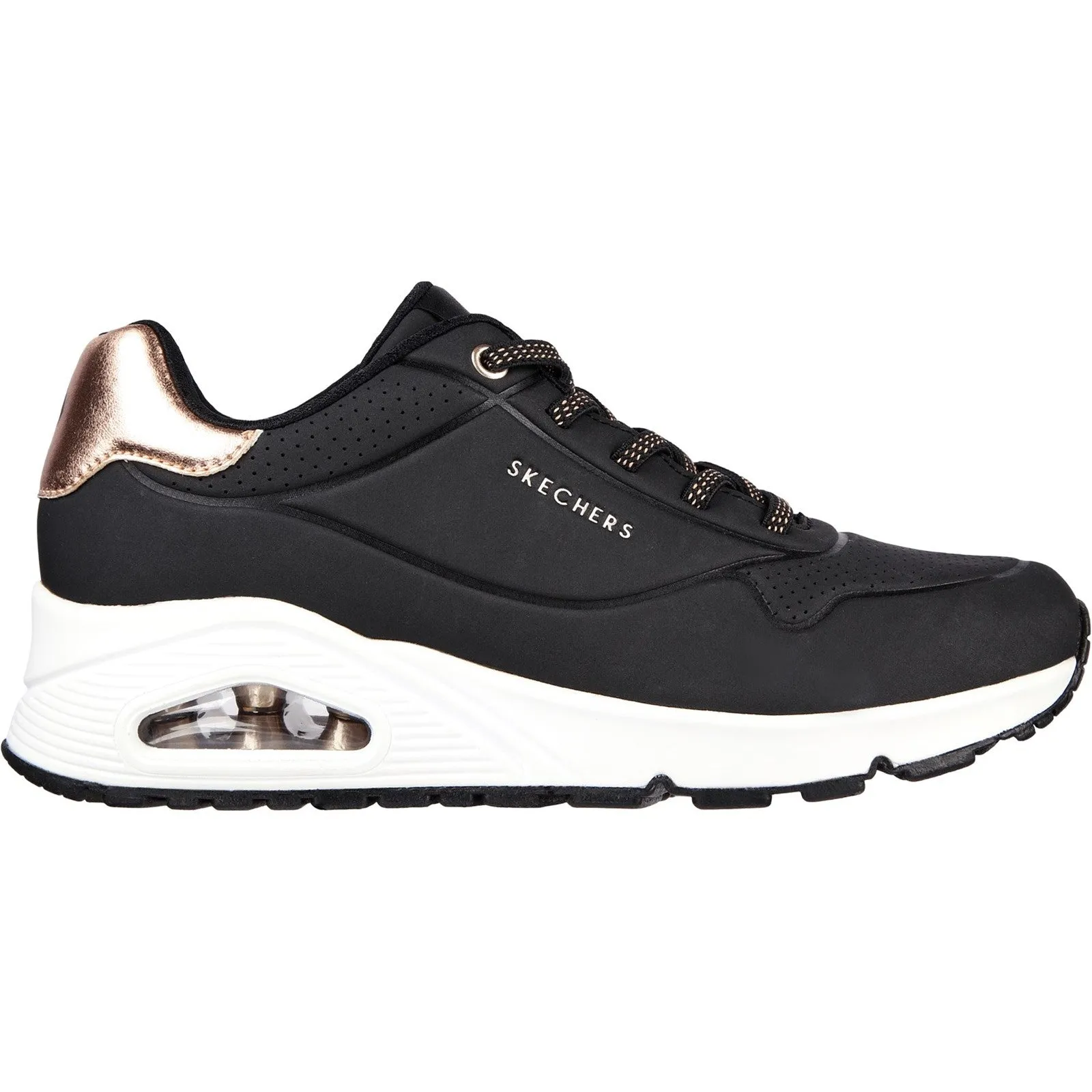 Skechers Womens Uno - Shimmer Away 155196-BLK Black Lace Up Shoe