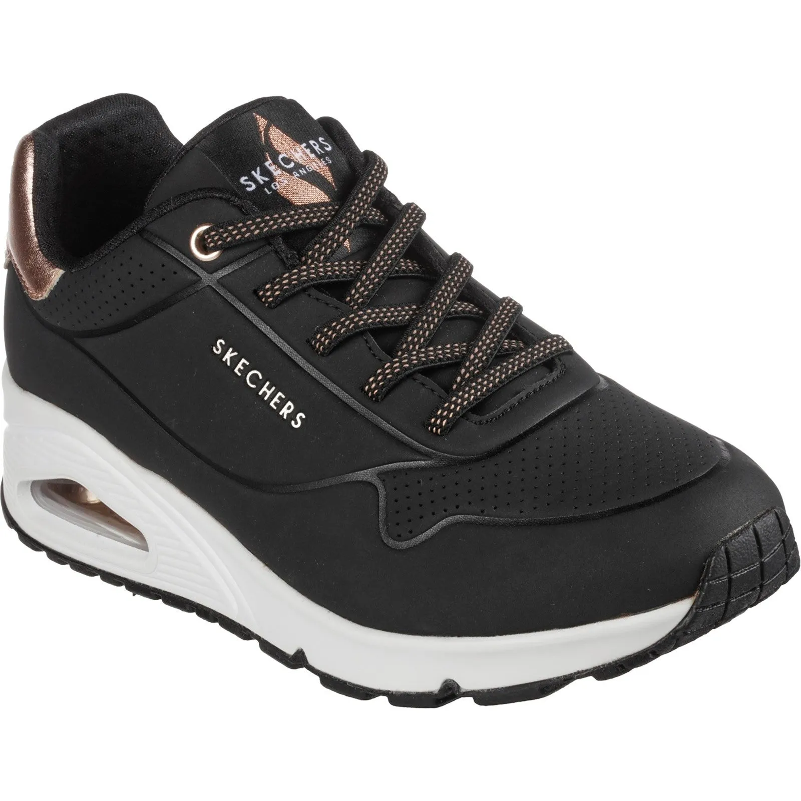 Skechers Womens Uno - Shimmer Away 155196-BLK Black Lace Up Shoe
