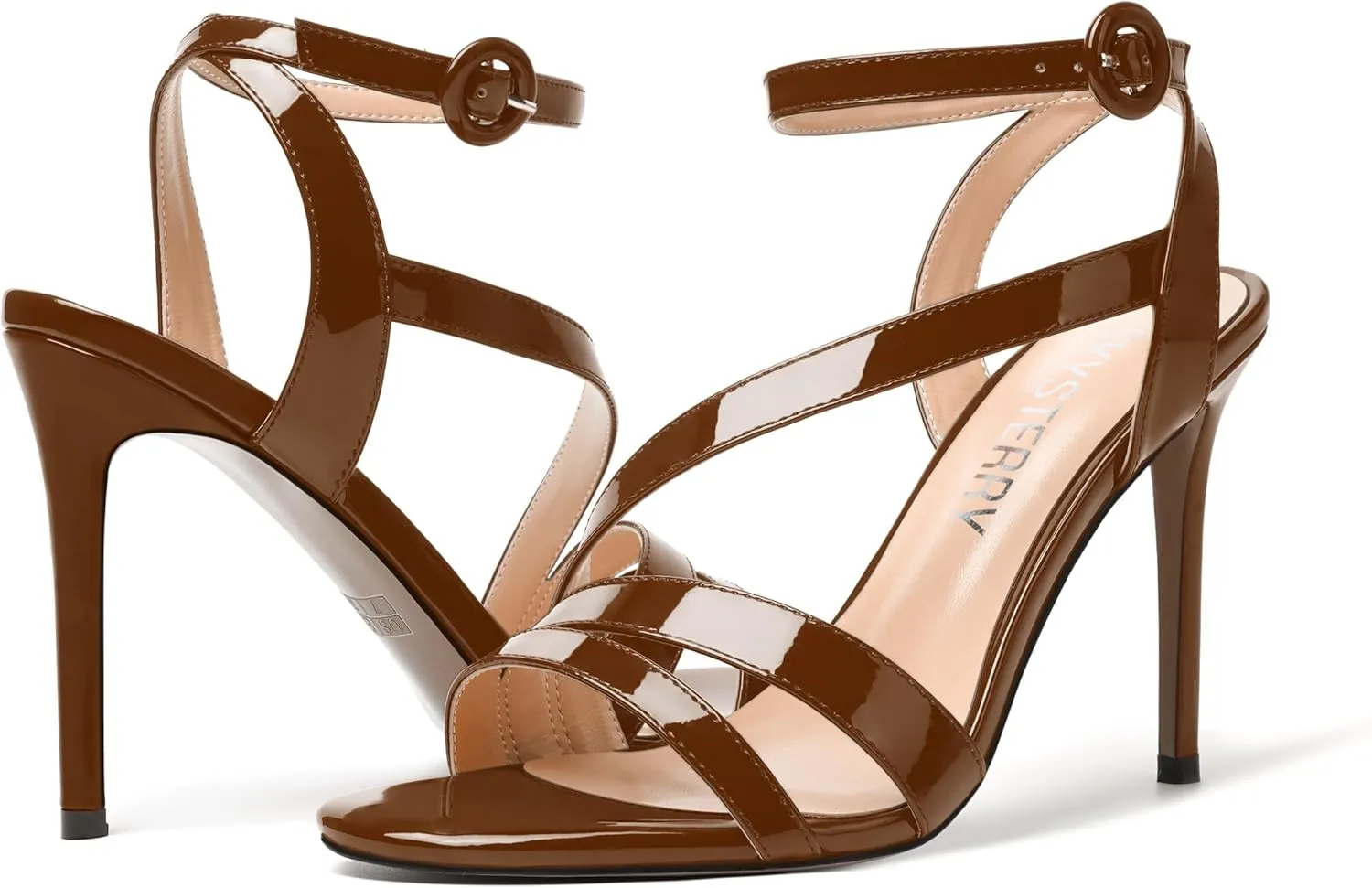 SKYSTERRY Womens Buckle Evening Open Toe Patent Dress Ankle Strap Stiletto High Heel Heeled Sandals 4 Inch
