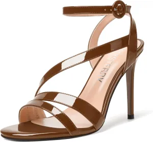 SKYSTERRY Womens Buckle Evening Open Toe Patent Dress Ankle Strap Stiletto High Heel Heeled Sandals 4 Inch