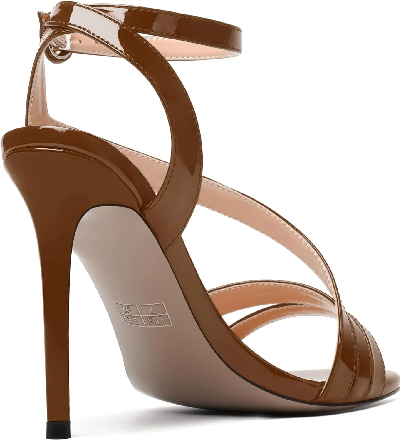 SKYSTERRY Womens Buckle Evening Open Toe Patent Dress Ankle Strap Stiletto High Heel Heeled Sandals 4 Inch