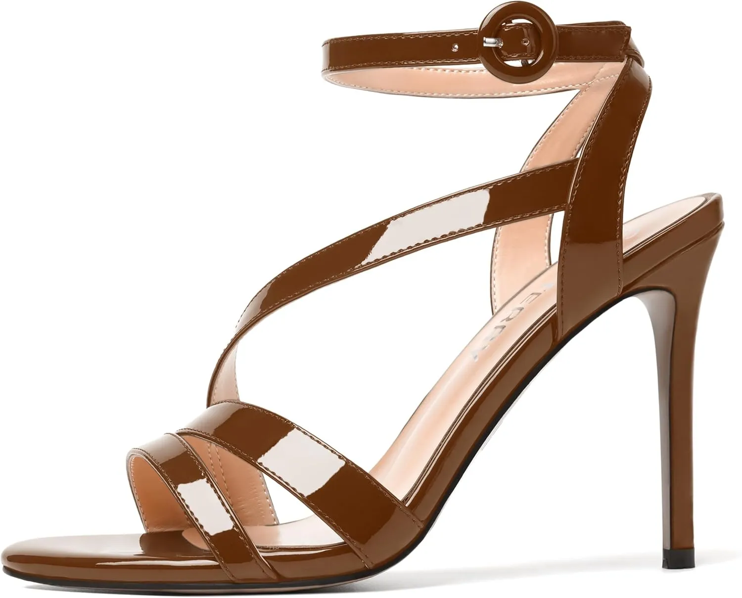SKYSTERRY Womens Buckle Evening Open Toe Patent Dress Ankle Strap Stiletto High Heel Heeled Sandals 4 Inch