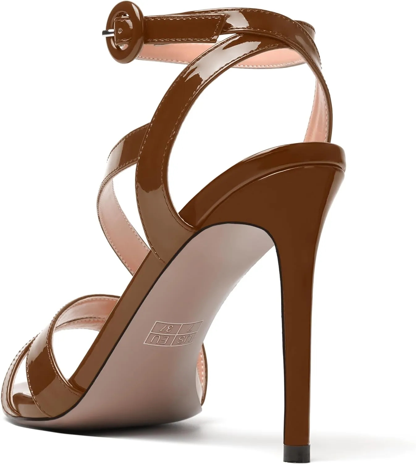 SKYSTERRY Womens Buckle Evening Open Toe Patent Dress Ankle Strap Stiletto High Heel Heeled Sandals 4 Inch