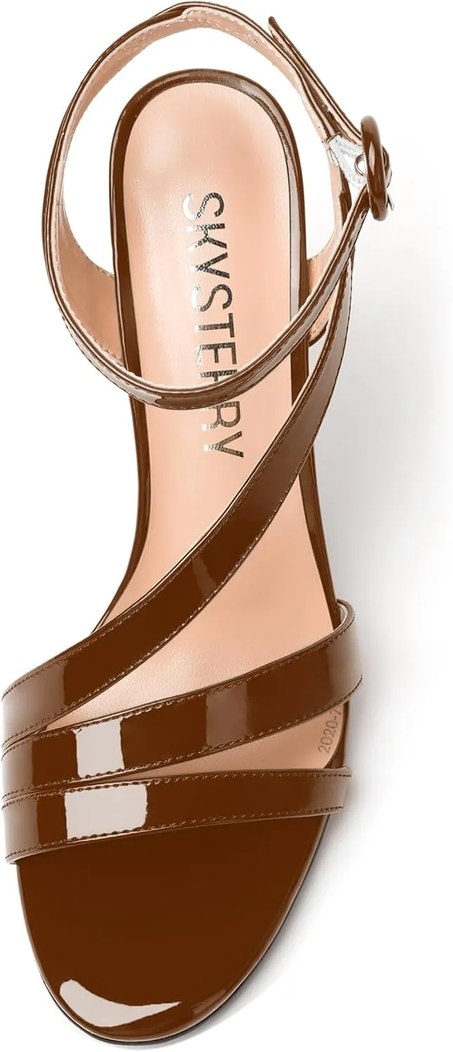 SKYSTERRY Womens Buckle Evening Open Toe Patent Dress Ankle Strap Stiletto High Heel Heeled Sandals 4 Inch