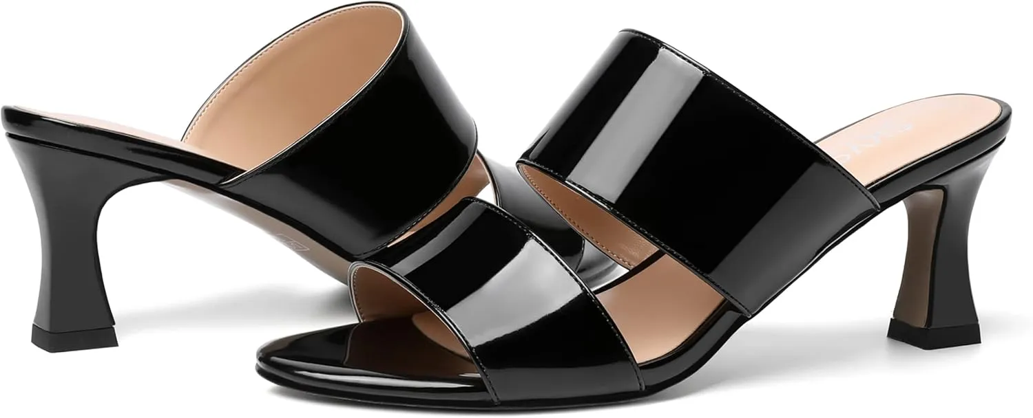 SKYSTERRY Women's Patent Open Toe Round Toe Dress Office Slip On Spool Mid Heel Pumps Shoes 2.5 Inch