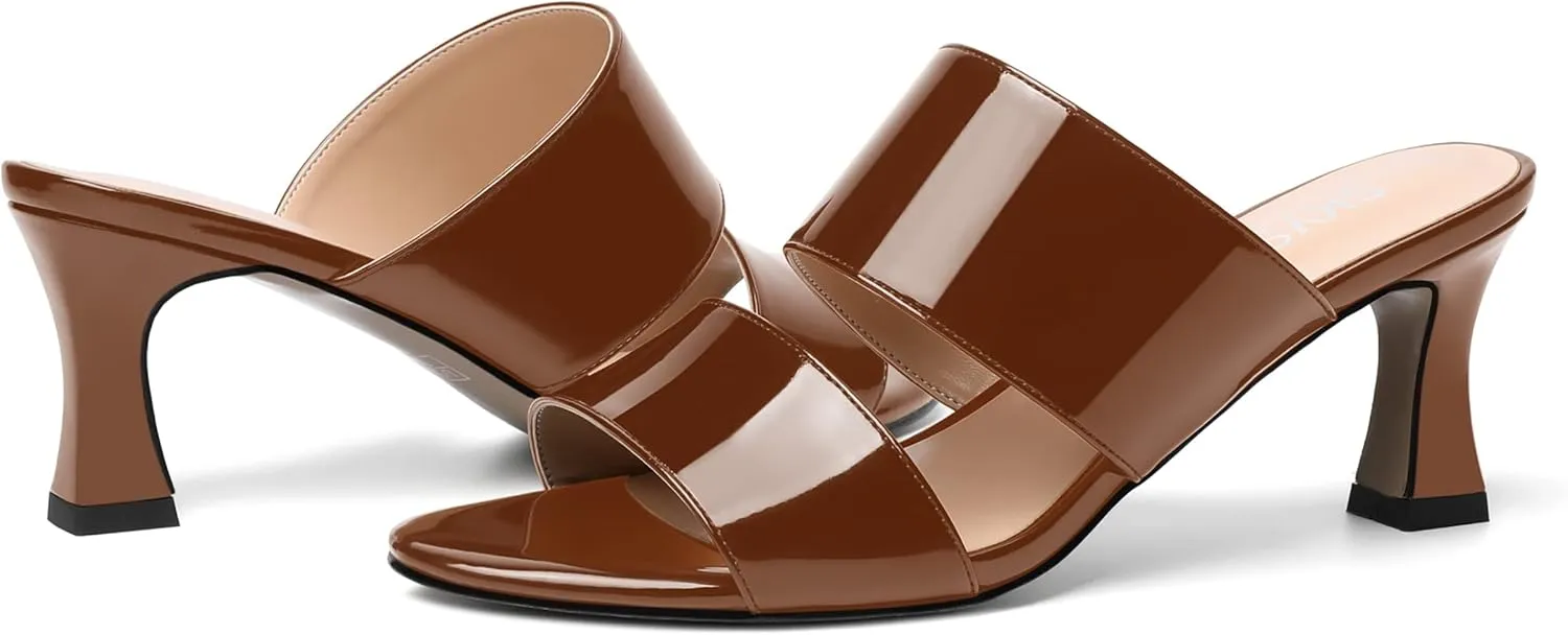 SKYSTERRY Women's Patent Open Toe Round Toe Dress Office Slip On Spool Mid Heel Pumps Shoes 2.5 Inch