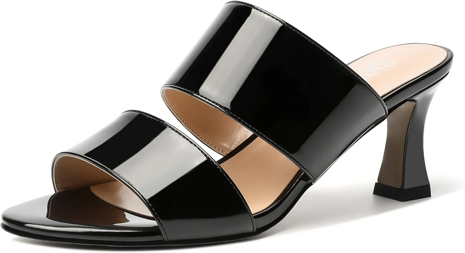 SKYSTERRY Women's Patent Open Toe Round Toe Dress Office Slip On Spool Mid Heel Pumps Shoes 2.5 Inch