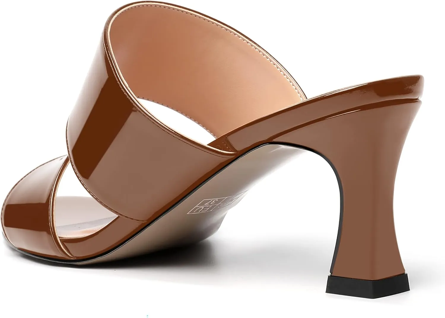 SKYSTERRY Women's Patent Open Toe Round Toe Dress Office Slip On Spool Mid Heel Pumps Shoes 2.5 Inch