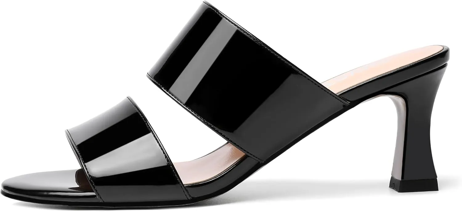 SKYSTERRY Women's Patent Open Toe Round Toe Dress Office Slip On Spool Mid Heel Pumps Shoes 2.5 Inch