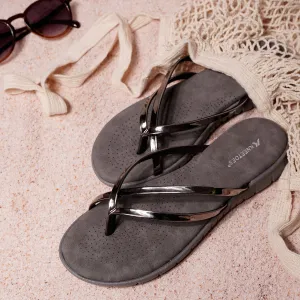 Sleek Glossy finish Black Slipper featuring Lightweight memory foam for Everyday casual