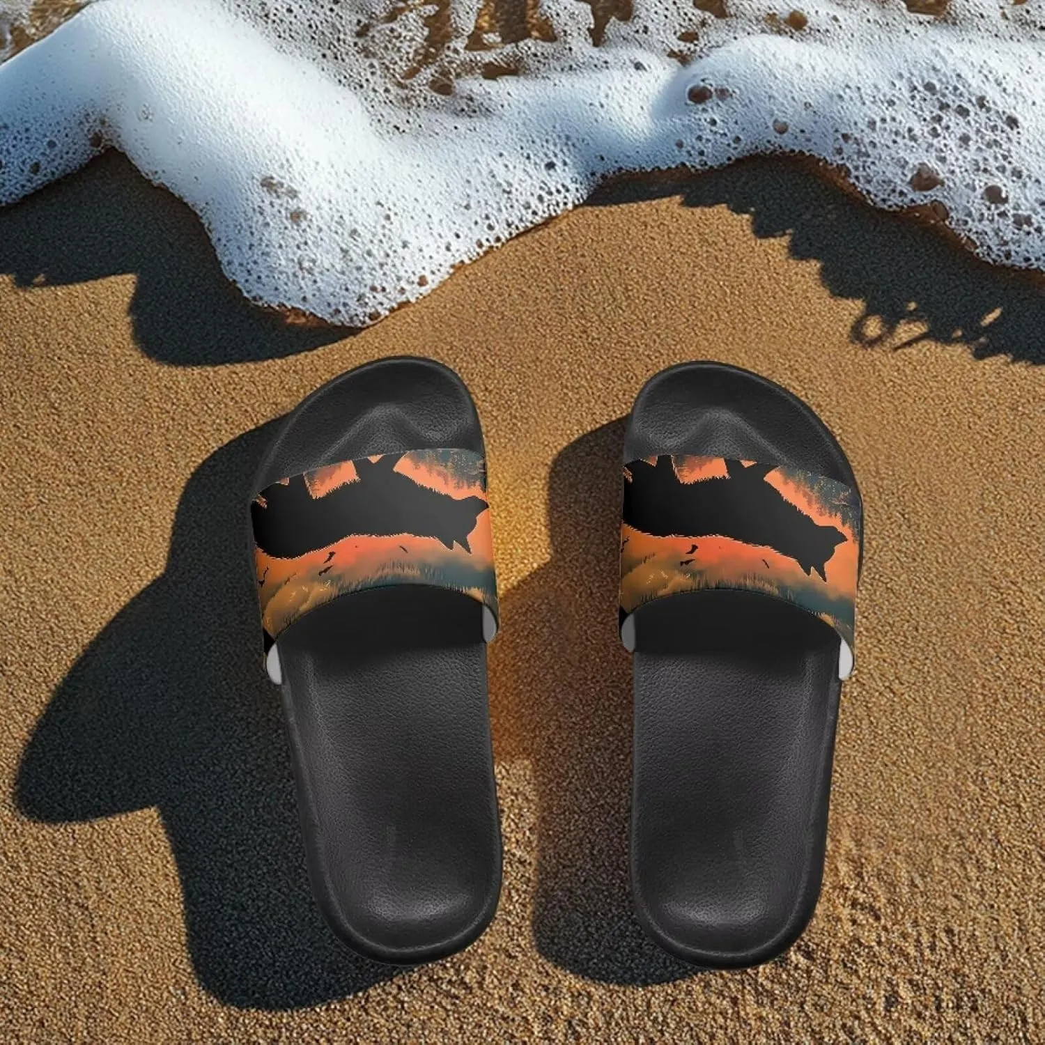 Slip On Shower Shoes Comfort Couple Slippers Classic Quick Drying Pool Beach Walking Sandals for Dating Size 5-12.5 Black Sole