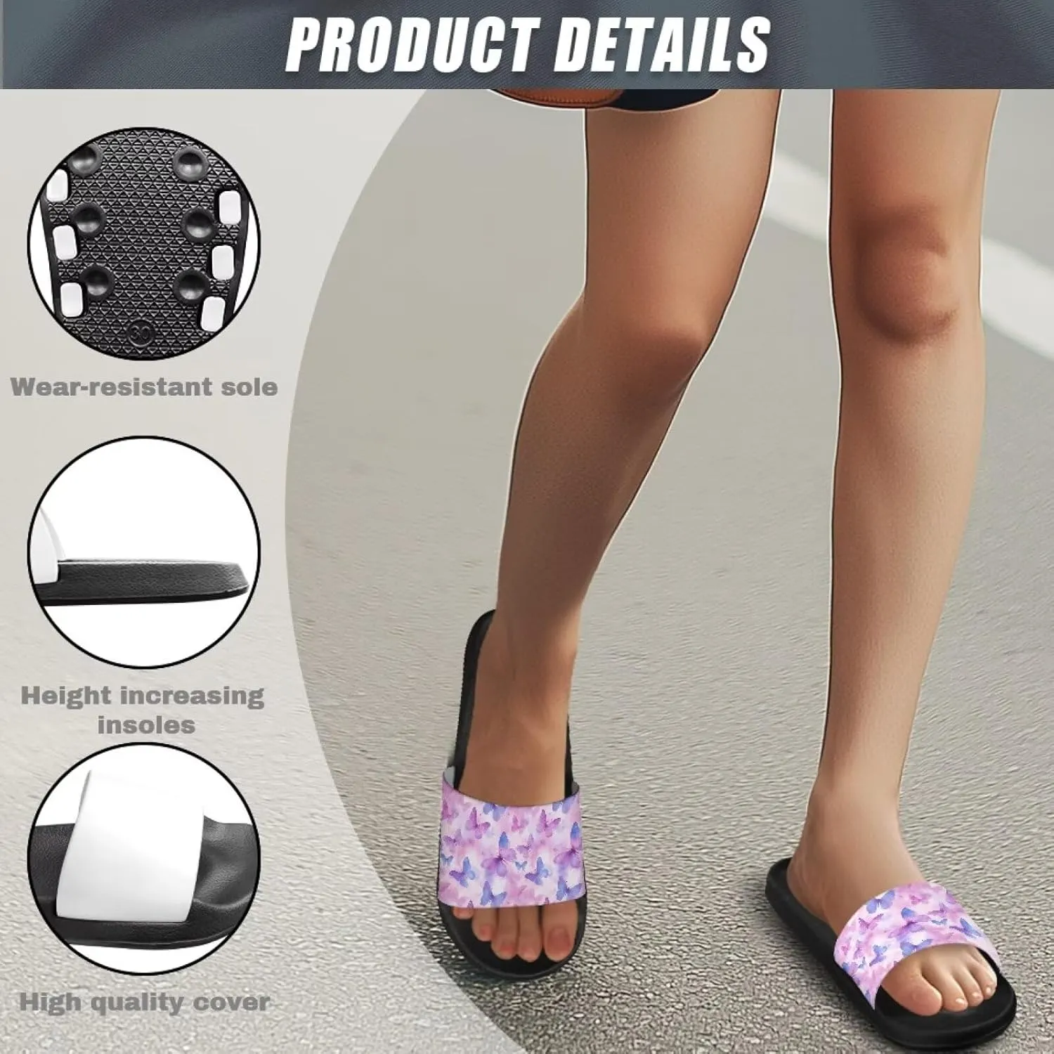 Slip On Shower Shoes Comfort Couple Slippers Classic Quick Drying Pool Beach Walking Sandals for Dating Size 5-12.5 Black Sole