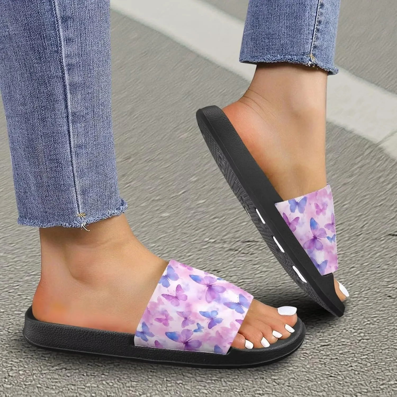 Slip On Shower Shoes Comfort Couple Slippers Classic Quick Drying Pool Beach Walking Sandals for Dating Size 5-12.5 Black Sole