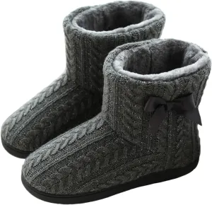 Slipper Boots Women Knit Plush Lining Winter House Shoes Memory Foam Indoor Outdoor